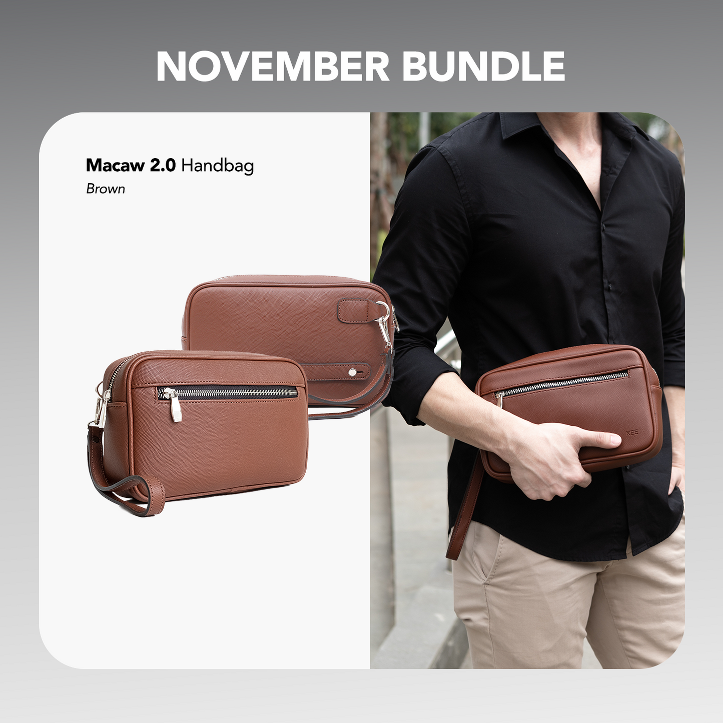 Bundling - Handbag Macaw 2.0 Brown + Wallet Javier Black